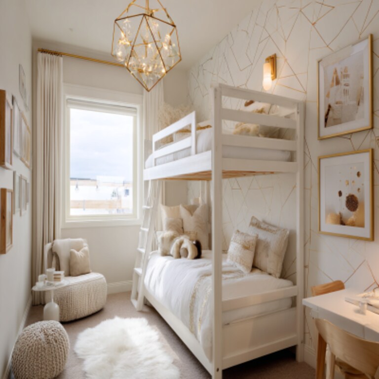 Art Deco Kids Bedroom Design With White Bunk Bed
